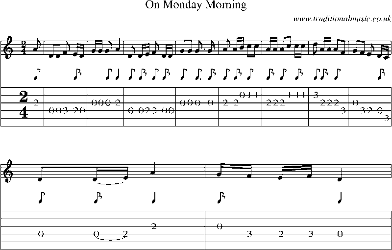 Guitar Tab and Sheet Music for On Monday Morning