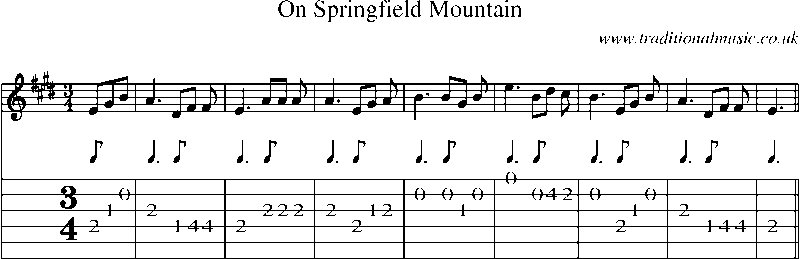 Guitar Tab and Sheet Music for On Springfield Mountain
