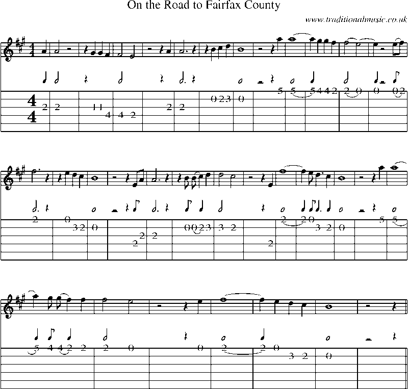 Guitar Tab and Sheet Music for On The Road To Fairfax County