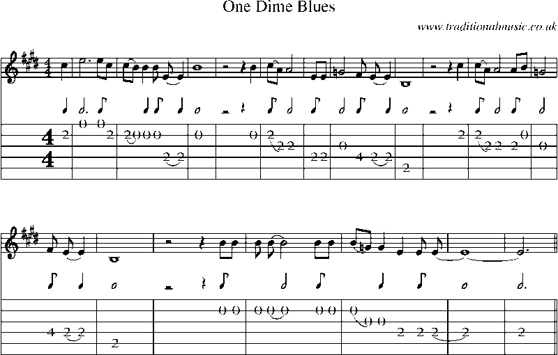 Guitar Tab and Sheet Music for One Dime Blues