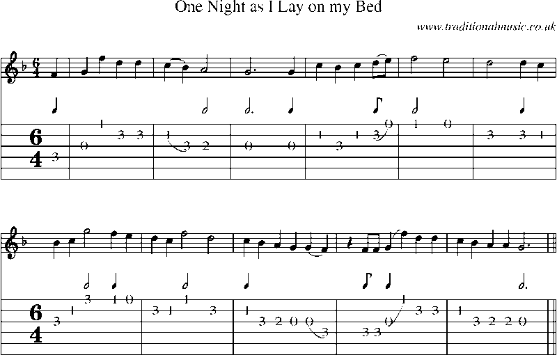 Guitar Tab and Sheet Music for One Night As I Lay On My Bed