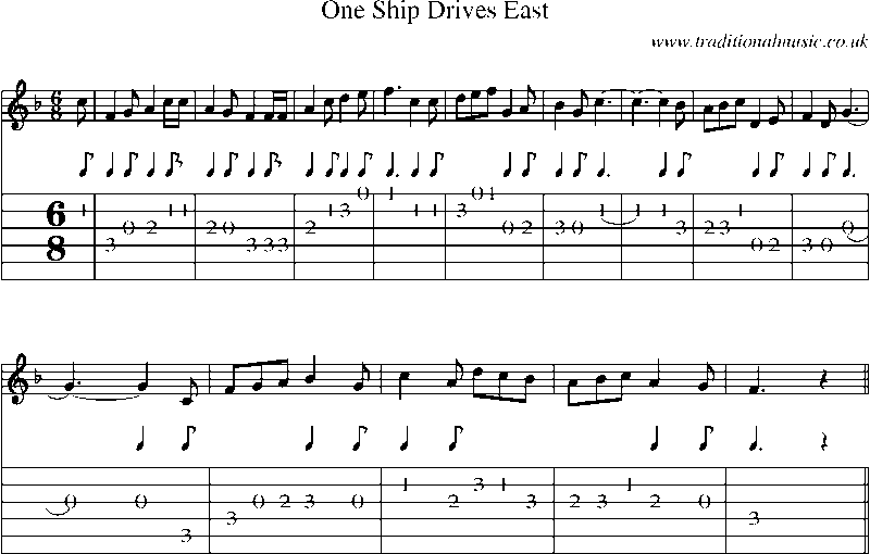 Guitar Tab and Sheet Music for One Ship Drives East