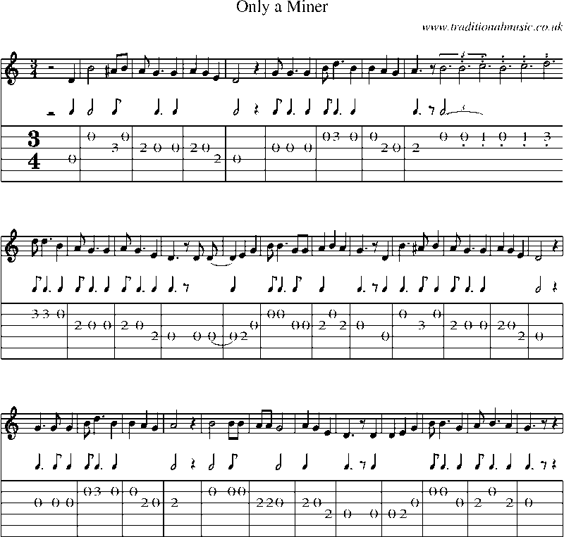 Guitar Tab and Sheet Music for Only A Miner