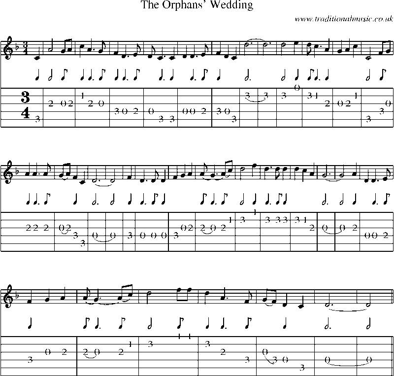 Guitar Tab and Sheet Music for The Orphans' Wedding
