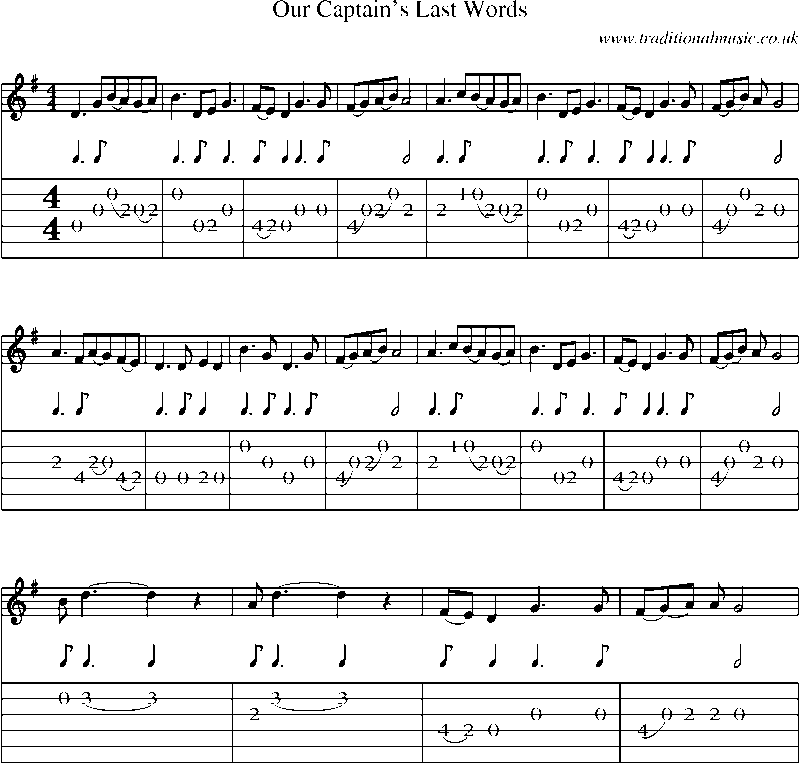 Guitar Tab and Sheet Music for Our Captain's Last Words