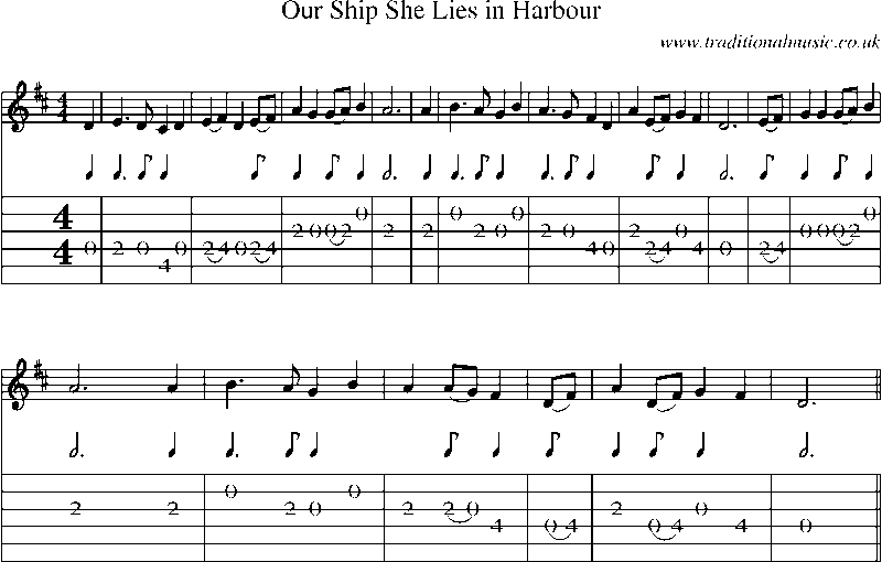Guitar Tab and Sheet Music for Our Ship She Lies In Harbour