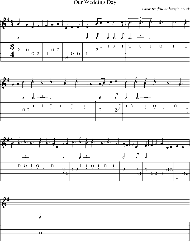 Guitar Tab and Sheet Music for Our Wedding Day
