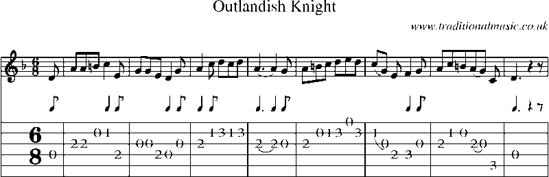 Guitar Tab and Sheet Music for Outlandish Knight