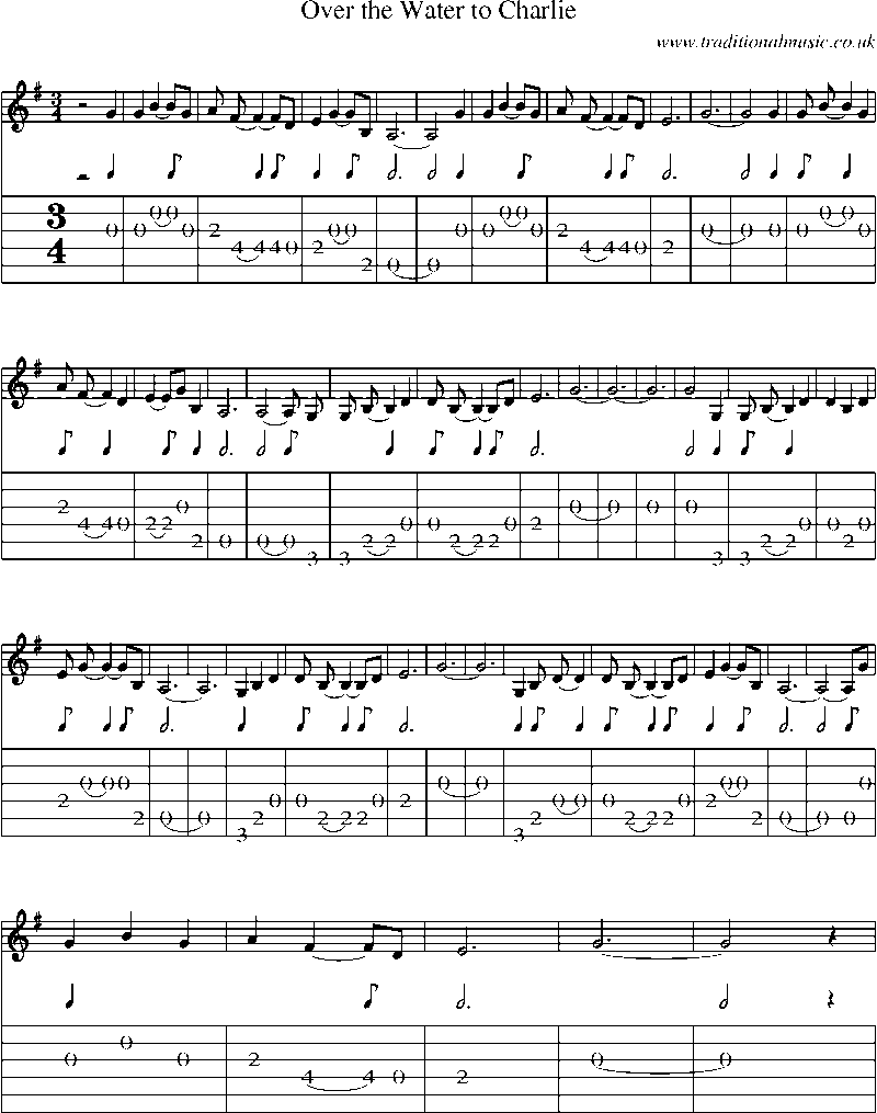 Guitar Tab and Sheet Music for Over The Water To Charlie(1)