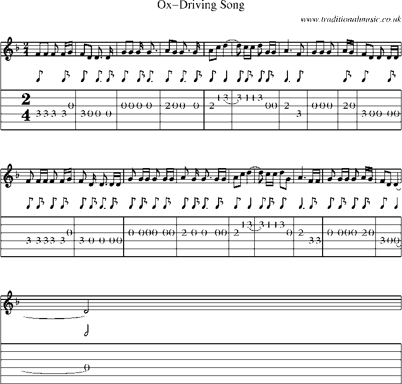 Guitar Tab and Sheet Music for Ox-driving Song