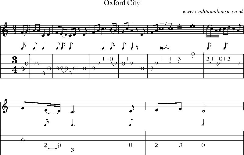 Guitar Tab and Sheet Music for Oxford City