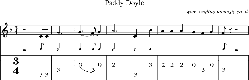Guitar Tab and Sheet Music for Paddy Doyle