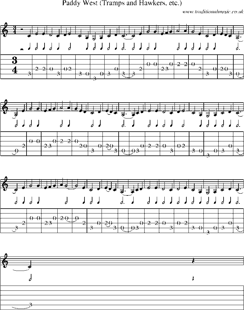Guitar Tab and Sheet Music for Paddy West (tramps And Hawkers, Etc.)