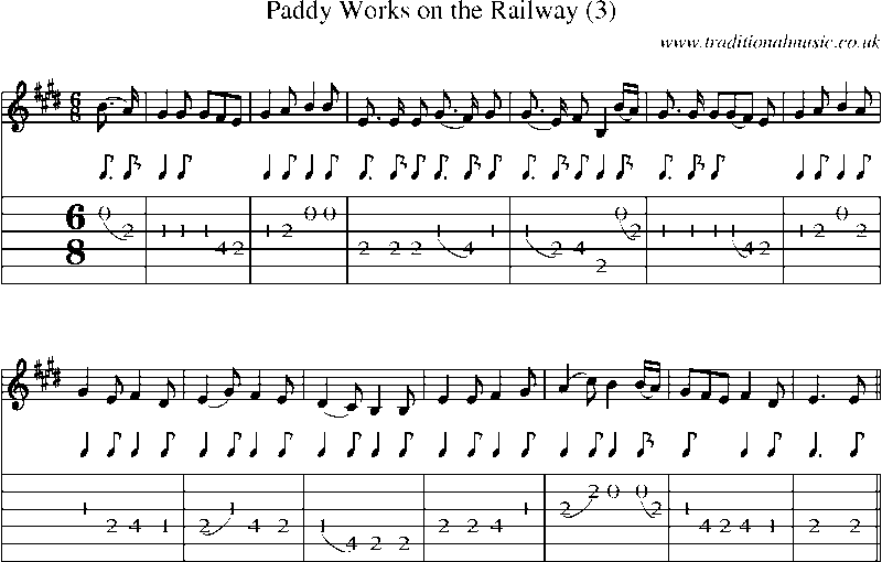 Guitar Tab and Sheet Music for Paddy Works On The Railway (1)