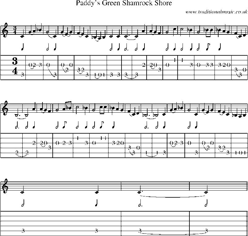 Guitar Tab and Sheet Music for Paddy's Green Shamrock Shore