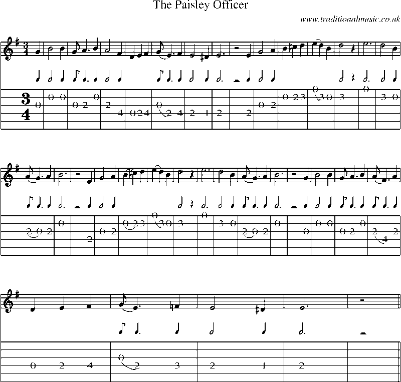Guitar Tab and Sheet Music for The Paisley Officer
