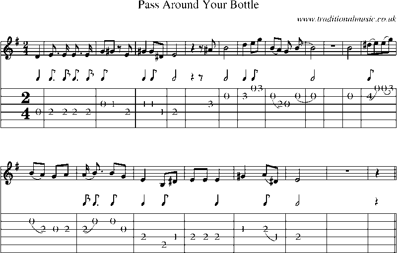 Guitar Tab and Sheet Music for Pass Around Your Bottle