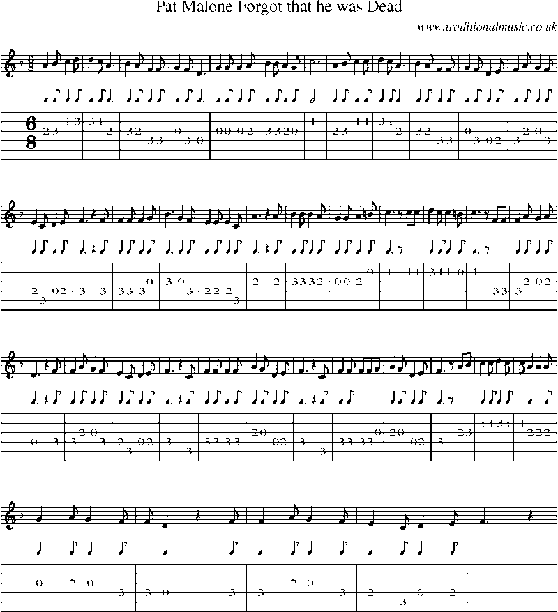 Guitar Tab and Sheet Music for Pat Malone Forgot That He Was Dead