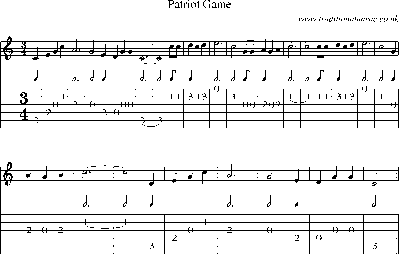Guitar Tab and Sheet Music for Patriot Game