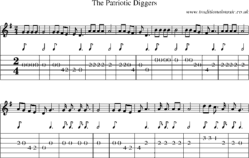 Guitar Tab and Sheet Music for The Patriotic Diggers