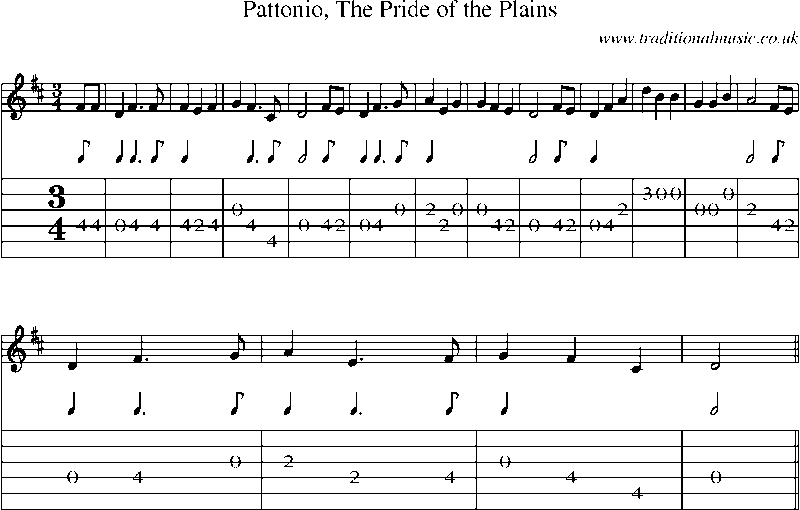 Guitar Tab and Sheet Music for Pattonio, The Pride Of The Plains