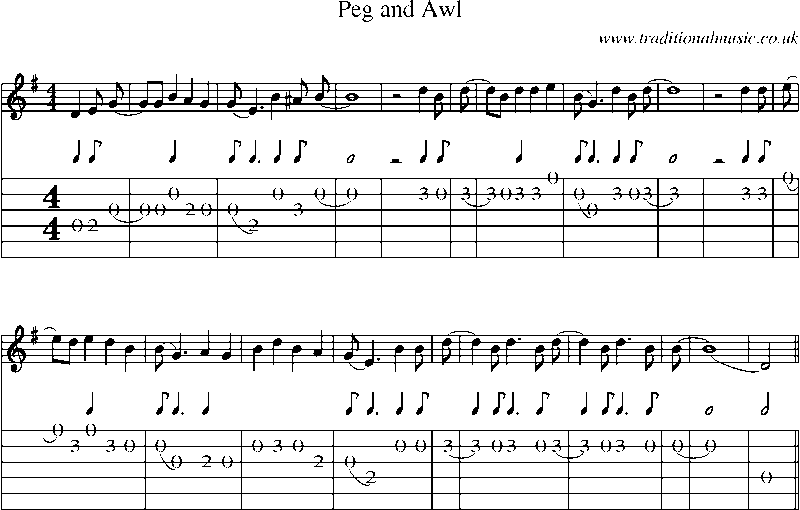Guitar Tab and Sheet Music for Peg And Awl