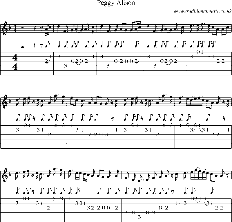 Guitar Tab and Sheet Music for Peggy Alison