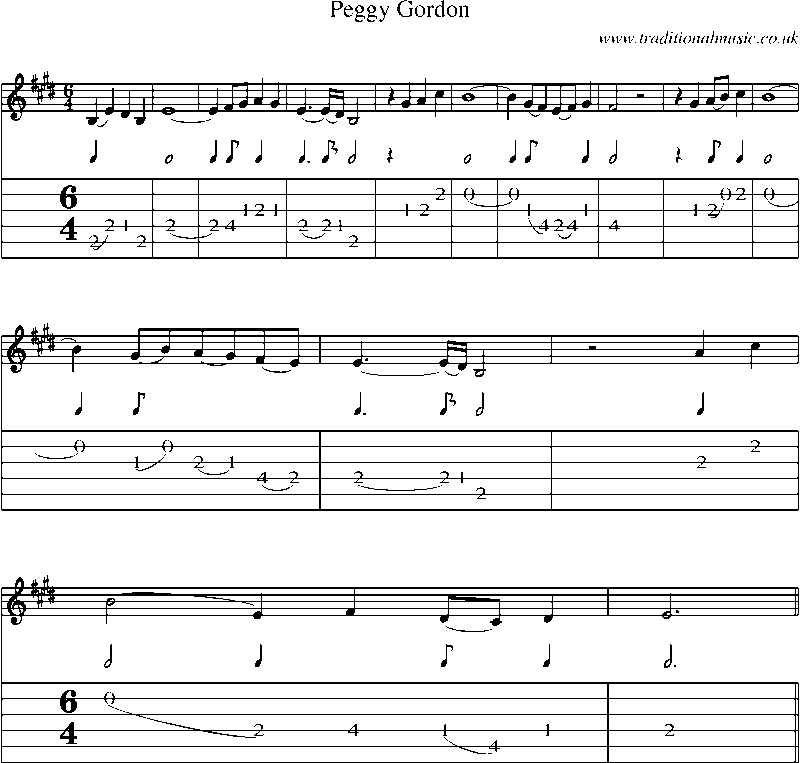 Guitar Tab and Sheet Music for Peggy Gordon