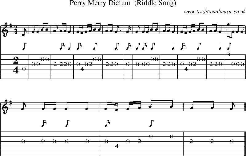 Guitar Tab and Sheet Music for Perry Merry Dictum  (riddle Song)