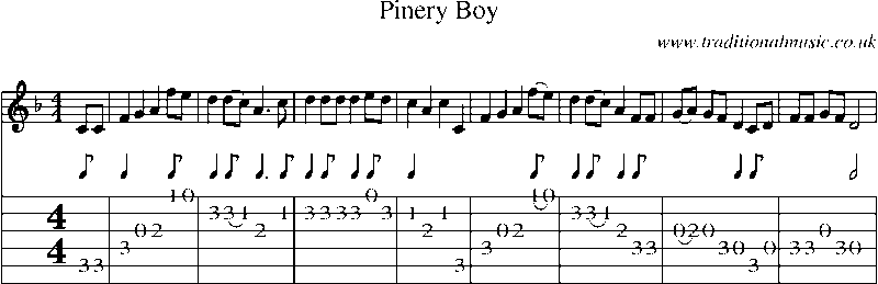 Guitar Tab and Sheet Music for Pinery Boy