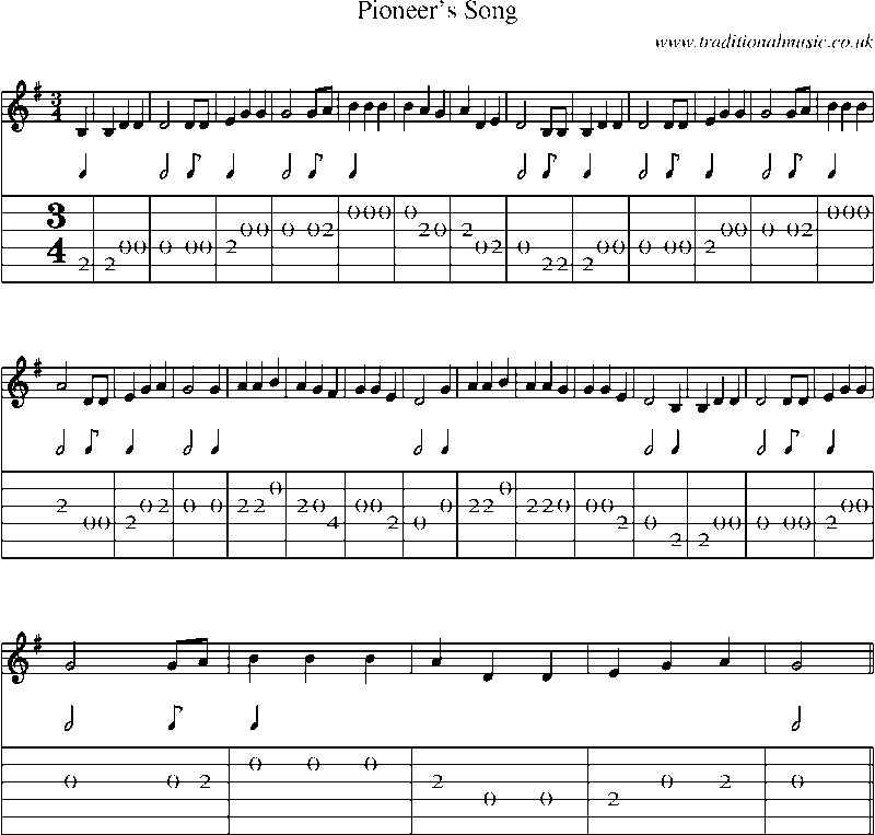 Guitar Tab and Sheet Music for Pioneer's Song