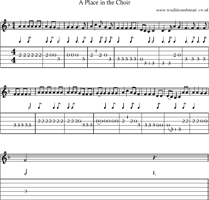 Guitar Tab and Sheet Music for A Place In The Choir