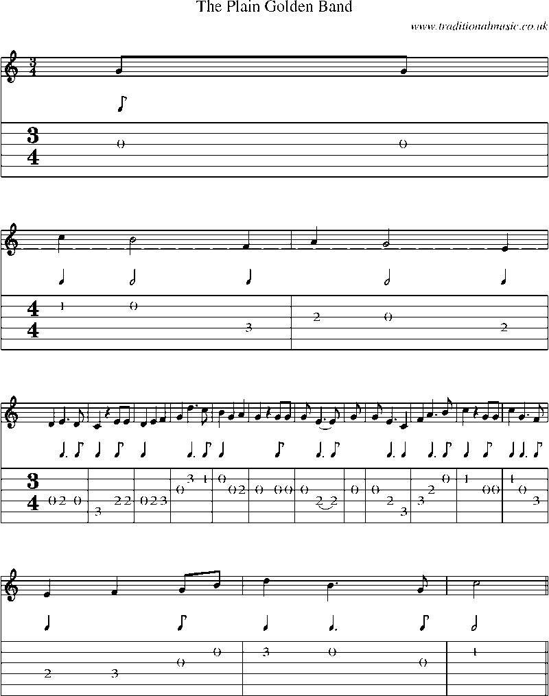 Guitar Tab and Sheet Music for The Plain Golden Band