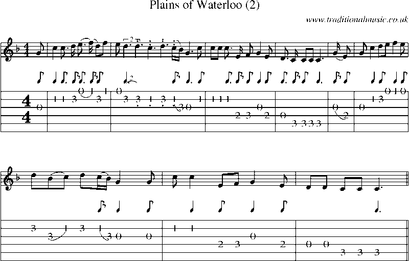 Guitar Tab and Sheet Music for Plains Of Waterloo