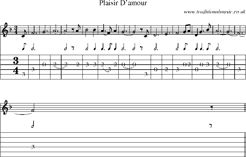 Guitar Tab and Sheet Music for Plaisir D'amour