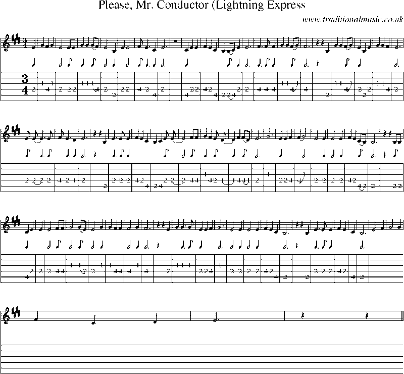 Guitar Tab and Sheet Music for Please, Mr. Conductor (lightning Express)