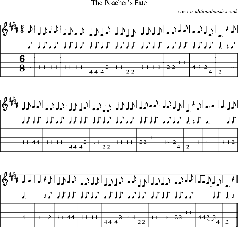 Guitar Tab and Sheet Music for The Poacher's Fate