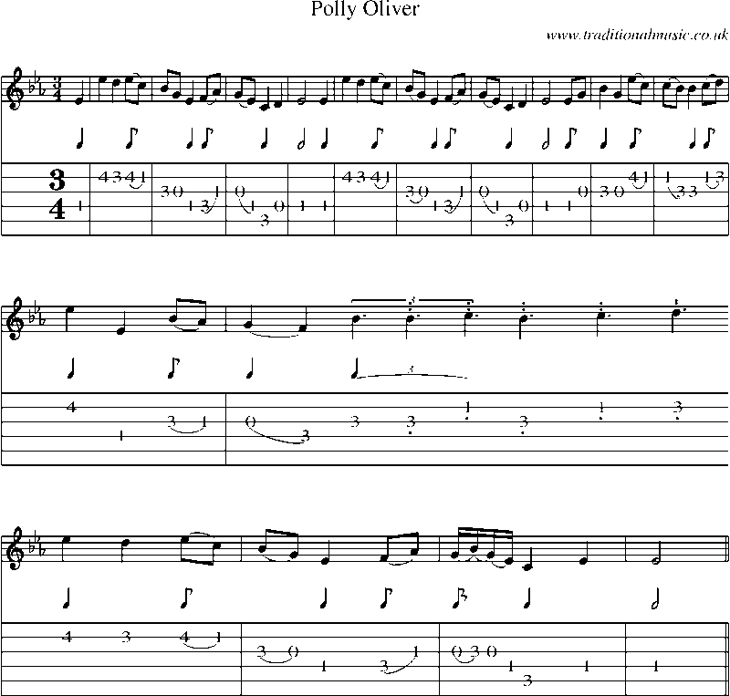 Guitar Tab and Sheet Music for Polly Oliver