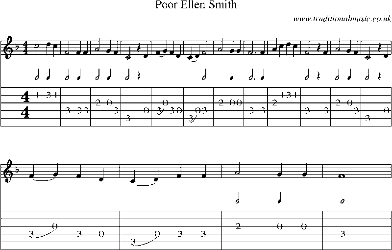 Guitar Tab and Sheet Music for Poor Ellen Smith