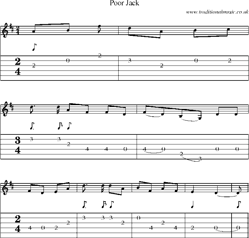 Guitar Tab and Sheet Music for Poor Jack