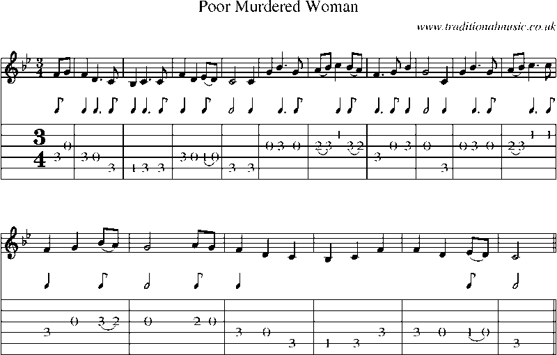 Guitar Tab and Sheet Music for Poor Murdered Woman