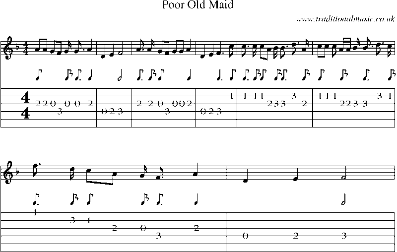 Guitar Tab and Sheet Music for Poor Old Maid