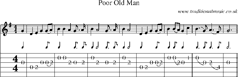 Guitar Tab and Sheet Music for Poor Old Man