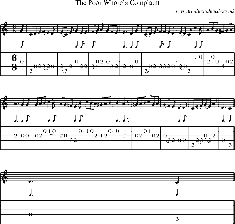 Guitar Tab and Sheet Music for The Poor Whore's Complaint