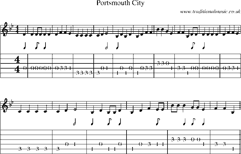 Guitar Tab and Sheet Music for Portsmouth City