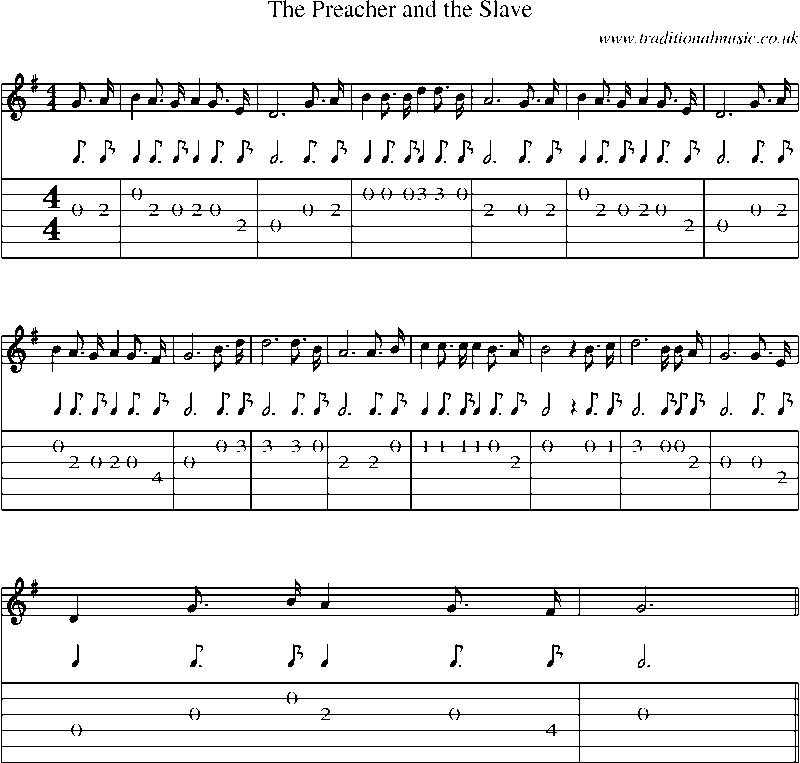 Guitar Tab and Sheet Music for The Preacher And The Slave
