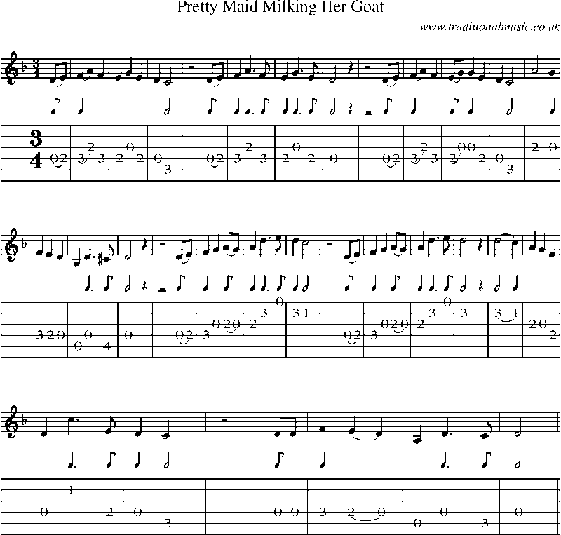 Guitar Tab and Sheet Music for Pretty Maid Milking Her Goat