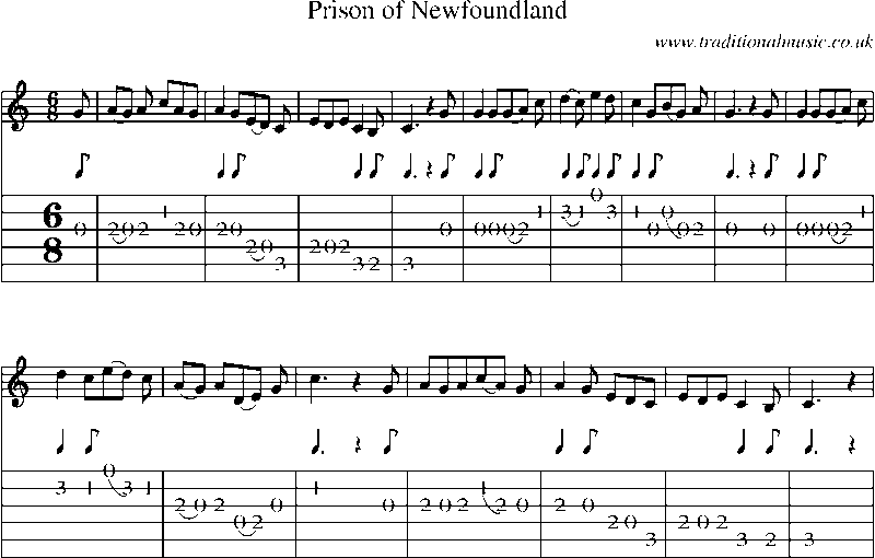 Guitar Tab and Sheet Music for Prison Of Newfoundland