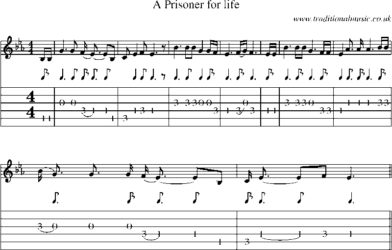 Guitar Tab and Sheet Music for A Prisoner For Life