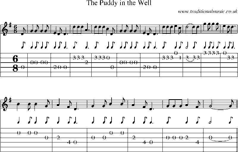 Guitar Tab and Sheet Music for The Puddy In The Well